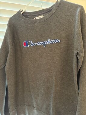 Champion Women’s Dark Gray Crewneck Sweatshirt with Script Logo